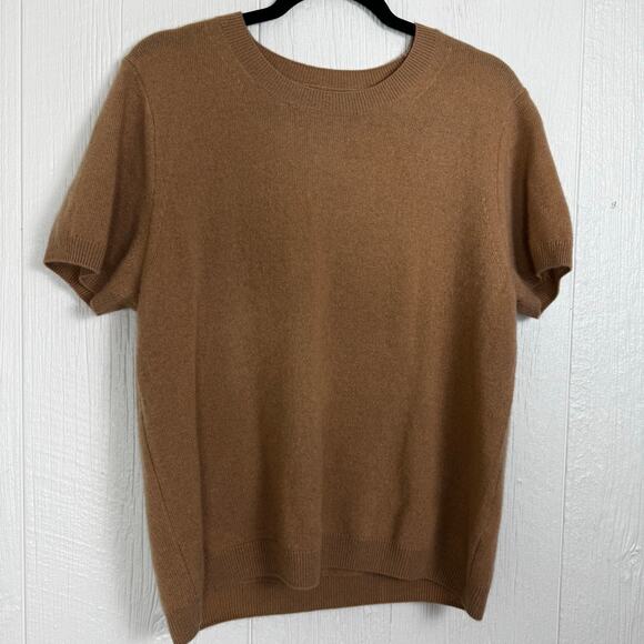 Quince Womens 100% Mongolian Cashmere Short Sleeve Sweater Size XL Camel Tee - Picture 5 of 6